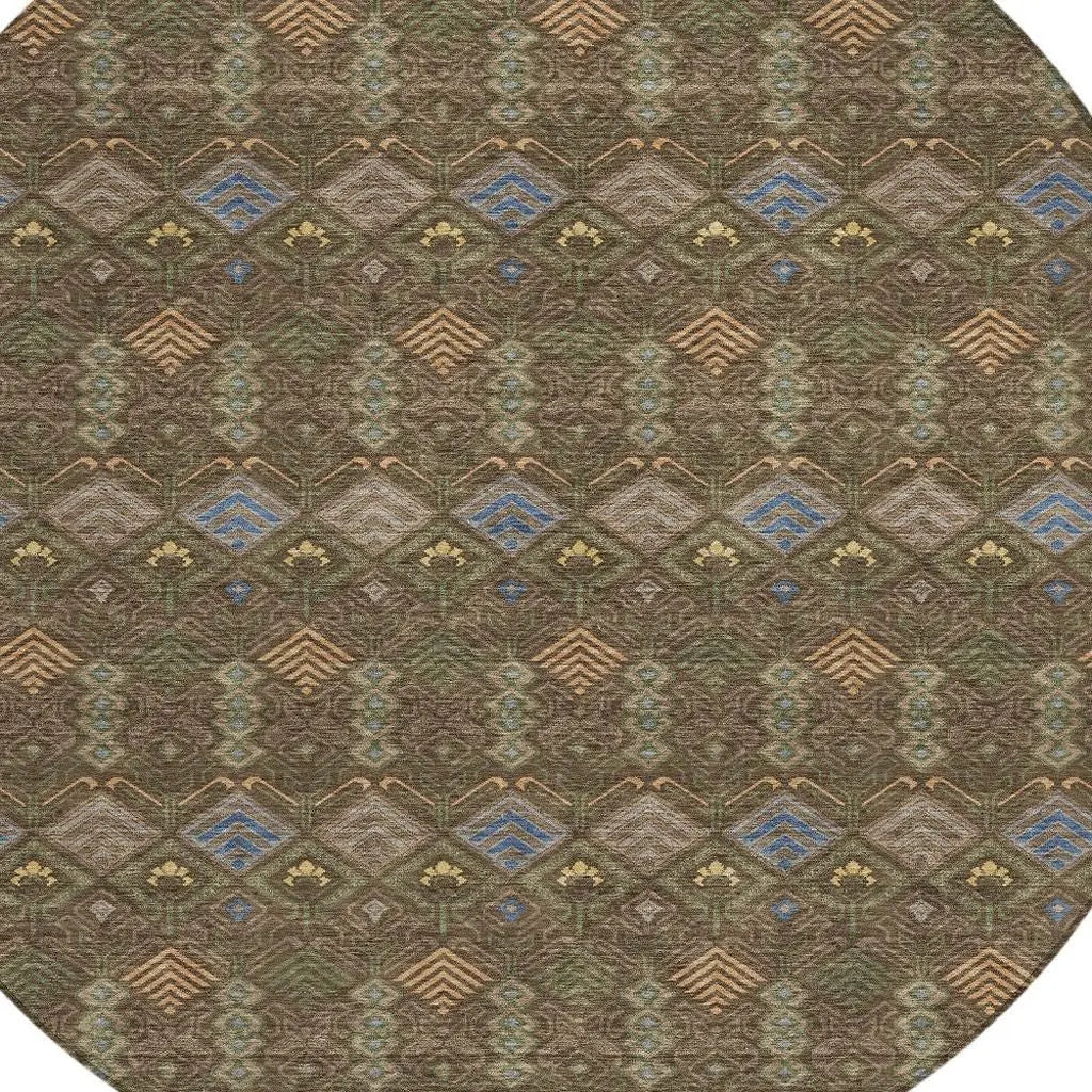 8' Chocolate And Brown Round Geometric Washable Indoor Outdoor Area Rug Homeroots Outdoor