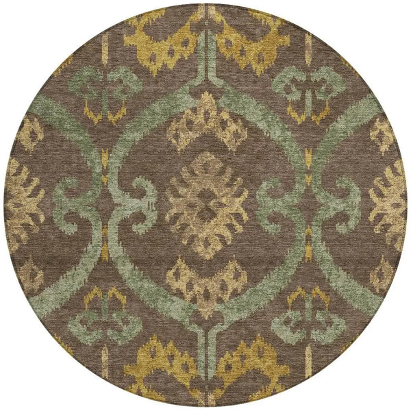 8' Chocolate And Brown Round Ikat Washable Indoor Outdoor Area Rug Homeroots Outdoor