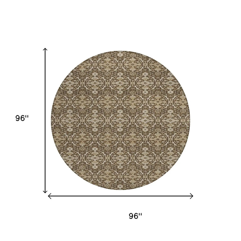 8' Chocolate And Brown Round Oriental Washable Indoor Outdoor Area Rug Homeroots Outdoor