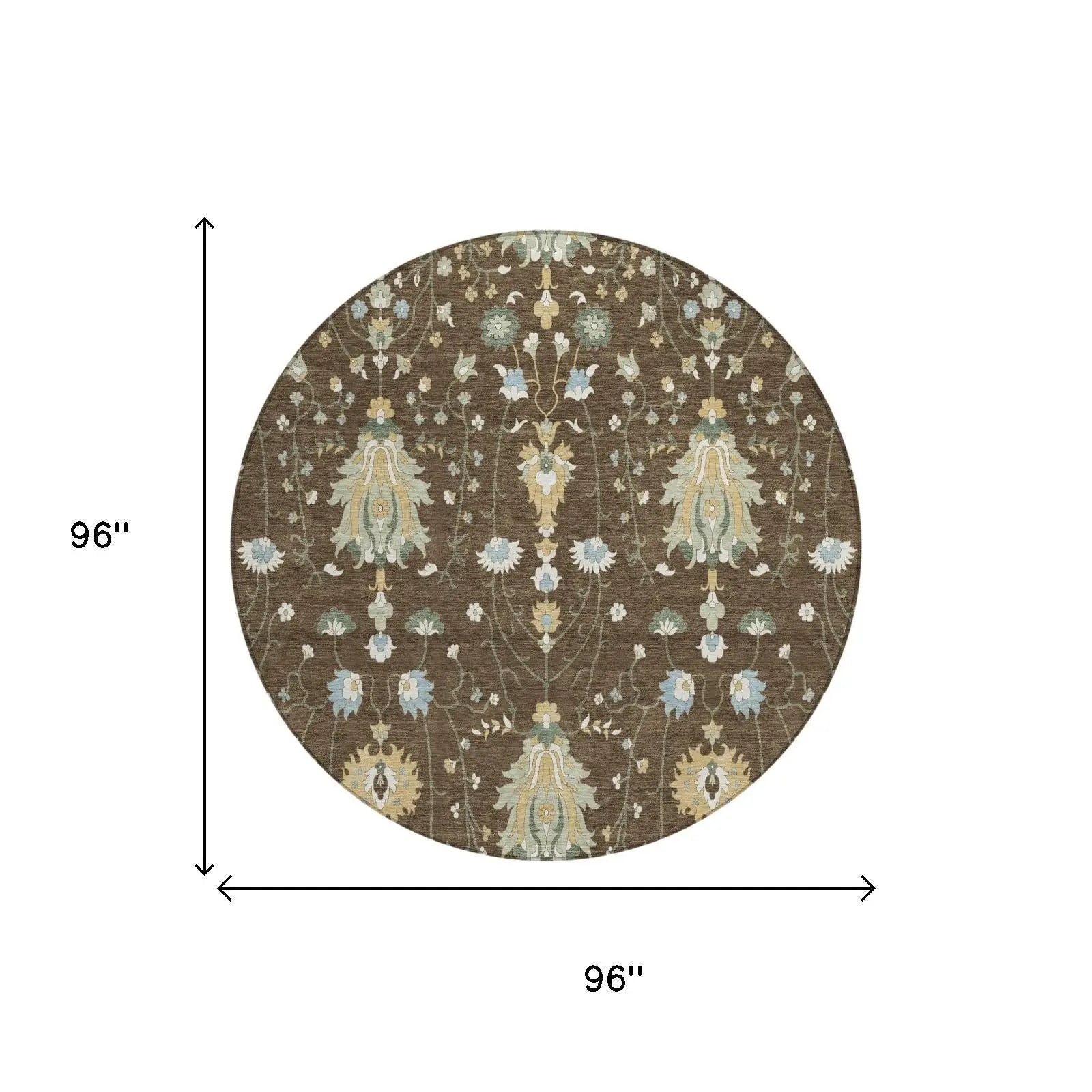 8' Chocolate And Brown Round Oriental Washable Indoor Outdoor Area Rug Homeroots Outdoor