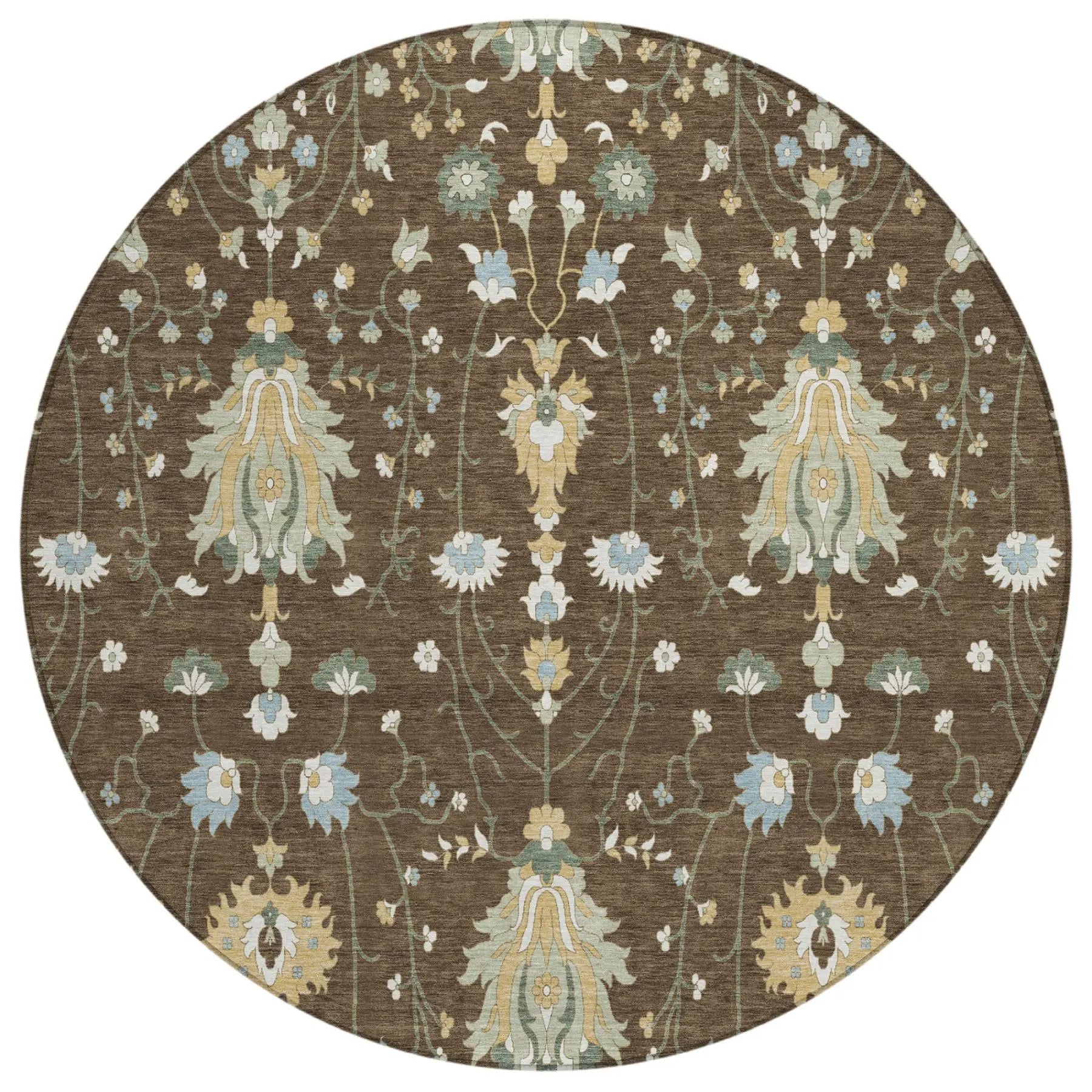 8' Chocolate And Brown Round Oriental Washable Indoor Outdoor Area Rug Homeroots Outdoor