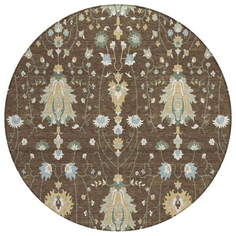 8' Chocolate And Brown Round Oriental Washable Indoor Outdoor Area Rug Homeroots Outdoor