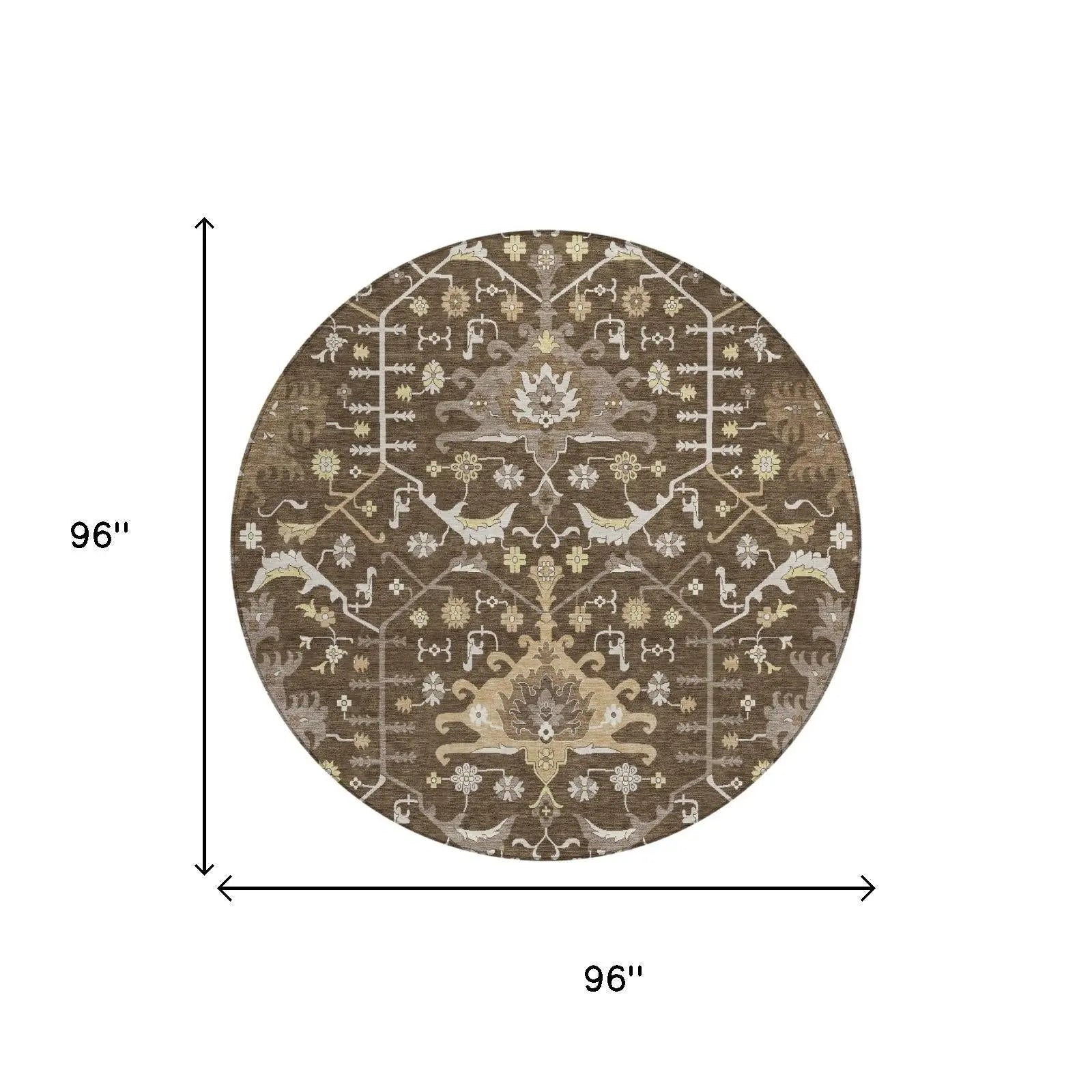 8' Chocolate And Brown Round Oriental Washable Indoor Outdoor Area Rug Homeroots Outdoor