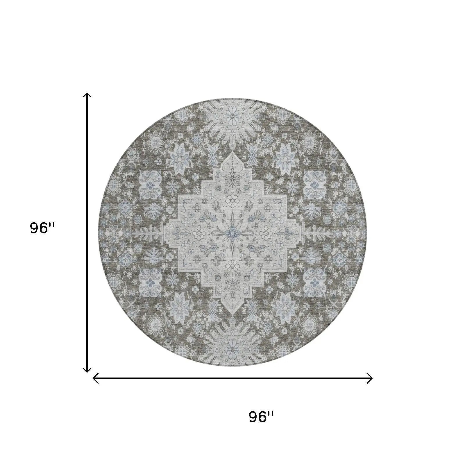 8' Chocolate And Brown Round Oriental Washable Indoor Outdoor Area Rug Homeroots Outdoor