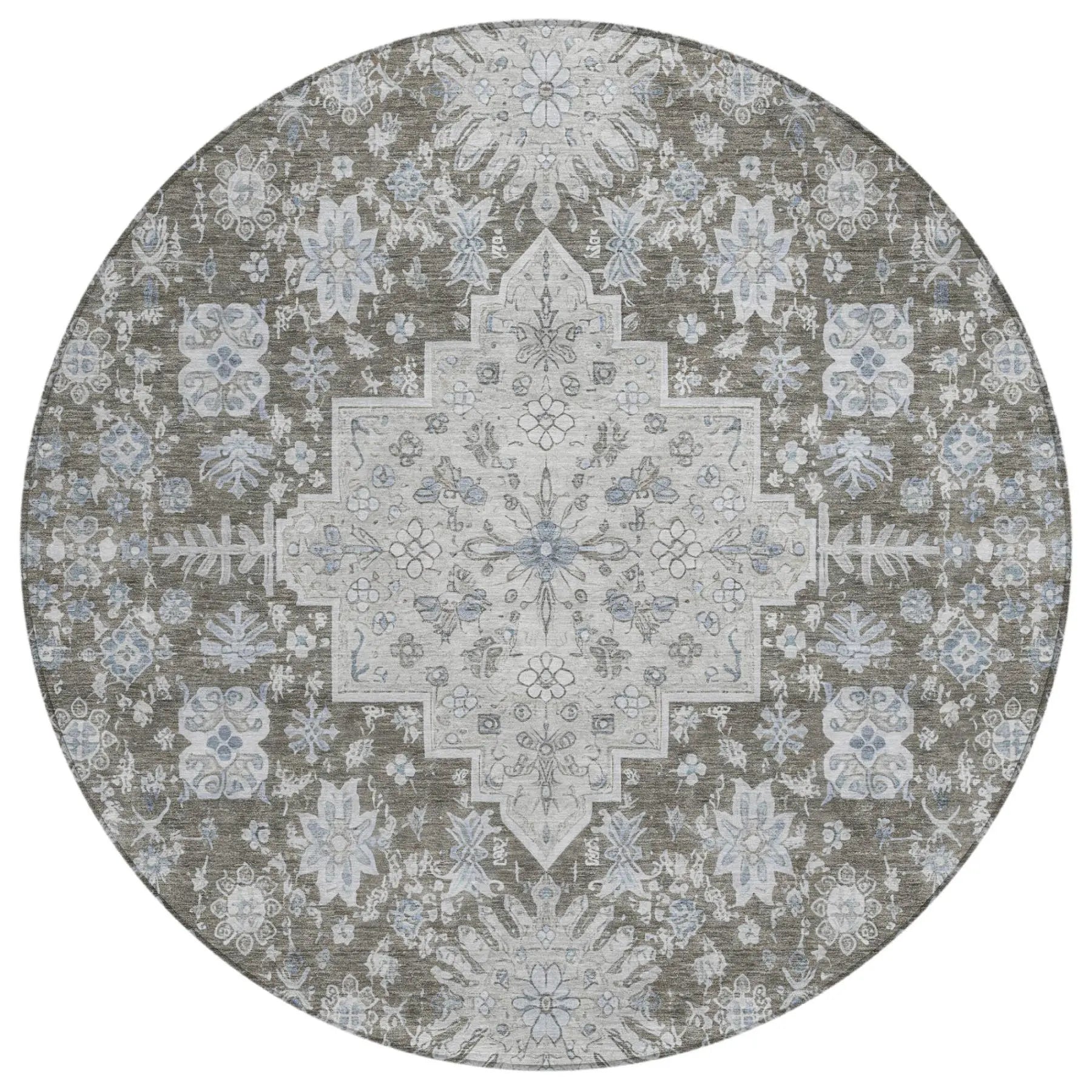 8' Chocolate And Brown Round Oriental Washable Indoor Outdoor Area Rug Homeroots Outdoor