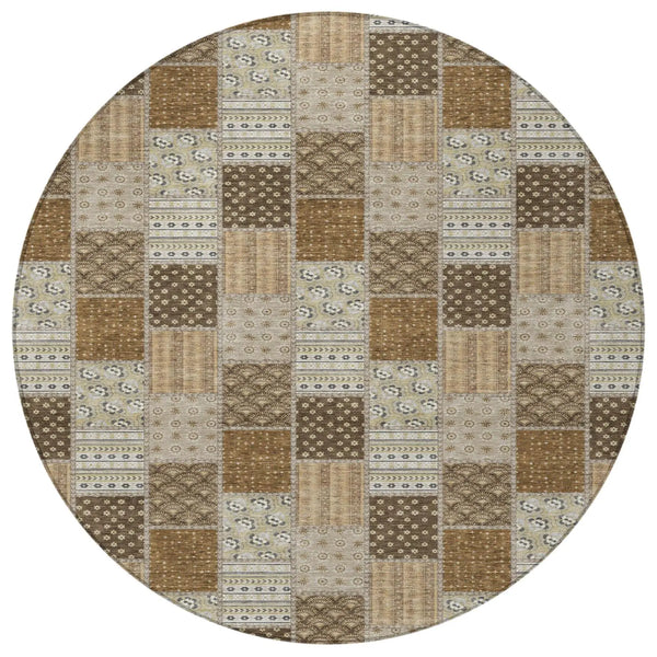 8' Chocolate And Brown Round Patchwork Washable Indoor Outdoor Area Rug Homeroots Outdoor