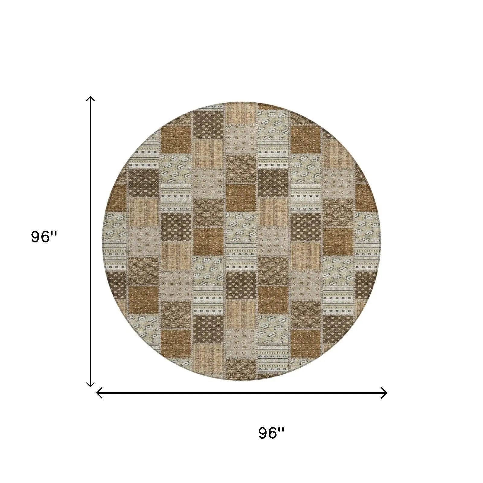 8' Chocolate And Brown Round Patchwork Washable Indoor Outdoor Area Rug Homeroots Outdoor
