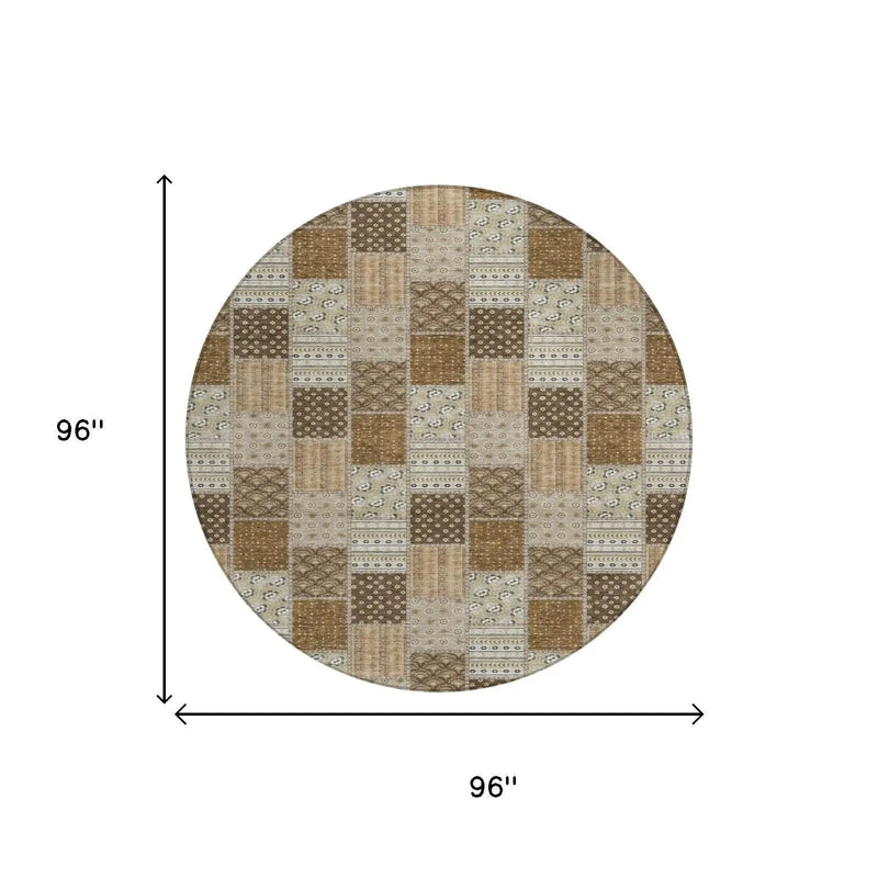 8' Chocolate And Brown Round Patchwork Washable Indoor Outdoor Area Rug Homeroots Outdoor