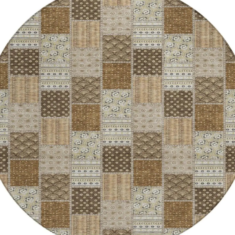 8' Chocolate And Brown Round Patchwork Washable Indoor Outdoor Area Rug Homeroots Outdoor