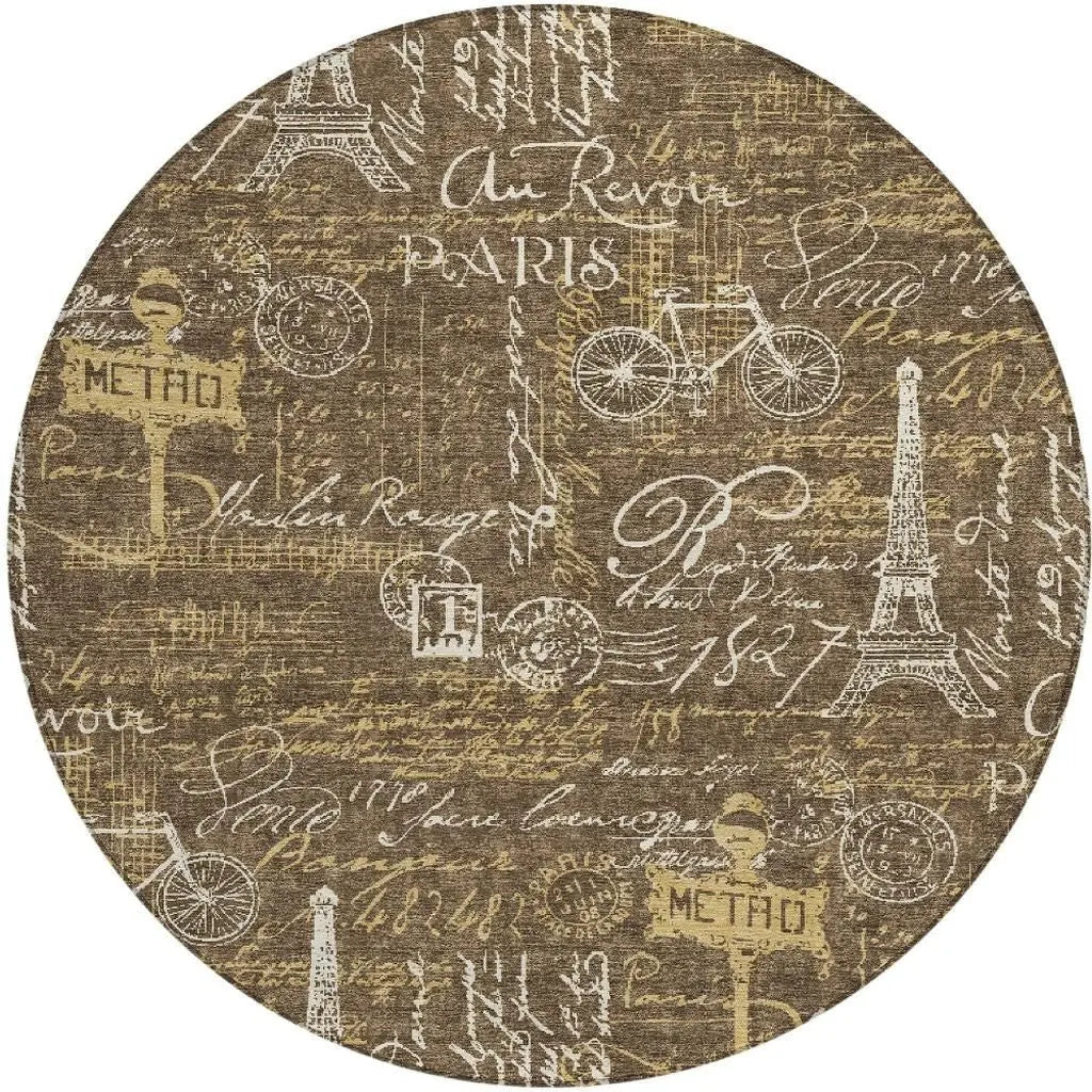 8' Chocolate And Brown Round Southwestern Washable Indoor Outdoor Area Rug Homeroots Outdoor