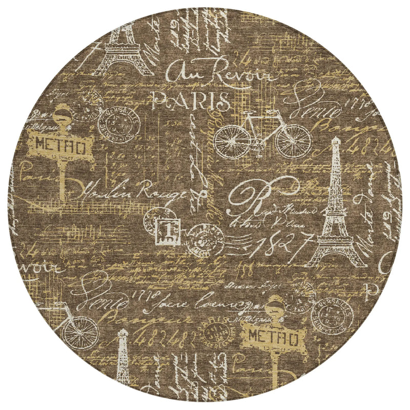 8' Chocolate And Brown Round Southwestern Washable Indoor Outdoor Area Rug Homeroots Outdoor