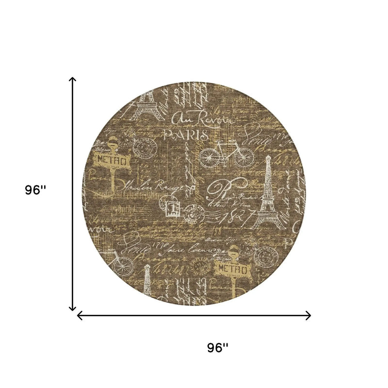 8' Chocolate And Brown Round Southwestern Washable Indoor Outdoor Area Rug Homeroots Outdoor