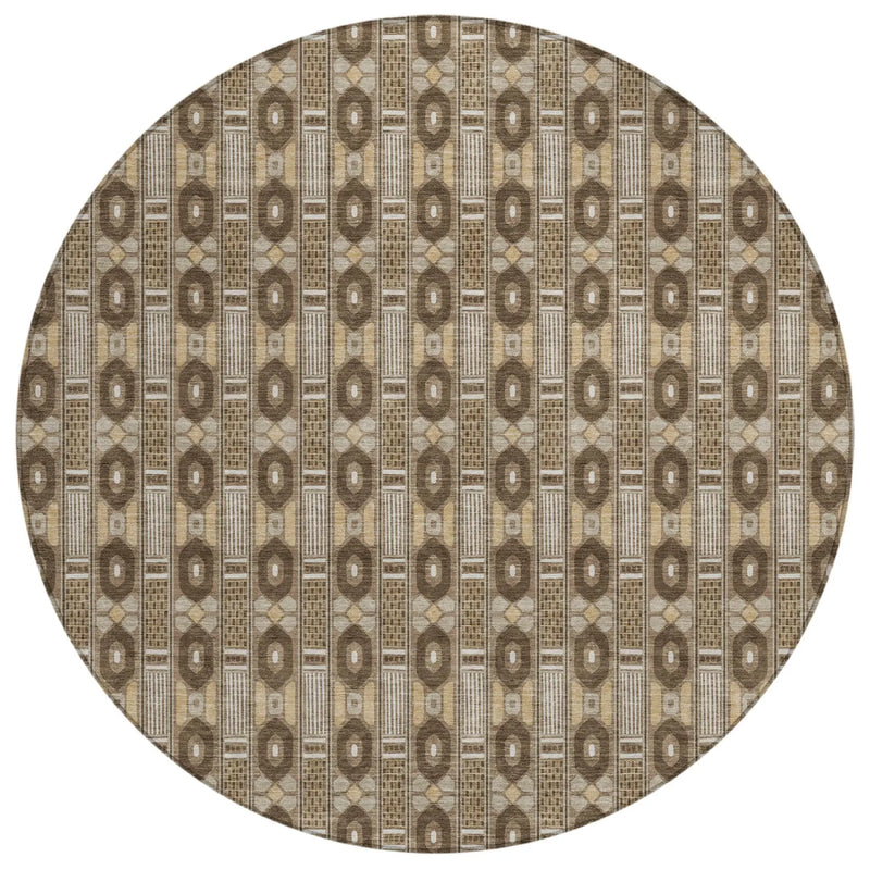8' Chocolate And Brown Round Striped Washable Indoor Outdoor Area Rug Homeroots Outdoor