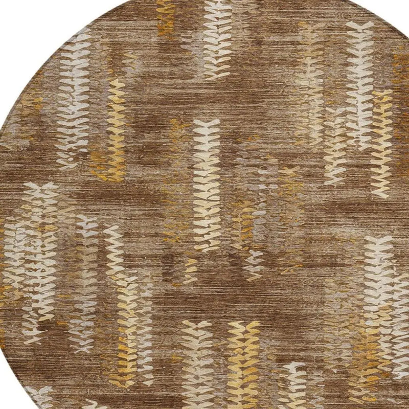 8' Chocolate And Brown Round Striped Washable Indoor Outdoor Area Rug Homeroots Outdoor
