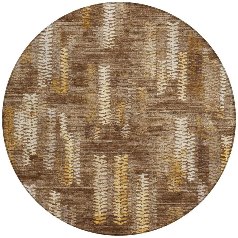 8' Chocolate And Brown Round Striped Washable Indoor Outdoor Area Rug Homeroots Outdoor