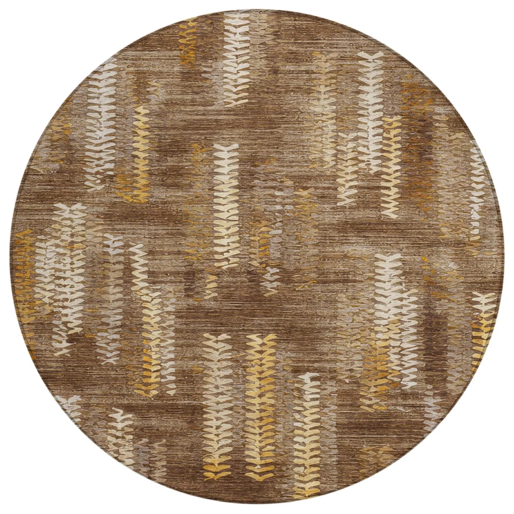 8' Chocolate And Brown Round Striped Washable Indoor Outdoor Area Rug Homeroots Outdoor