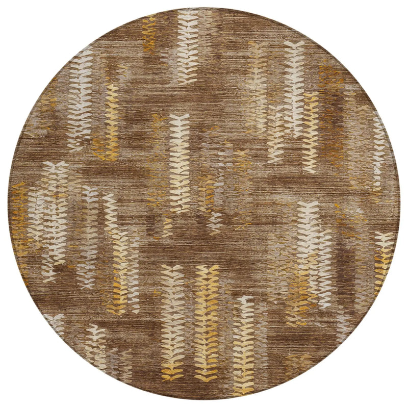 8' Chocolate And Brown Round Striped Washable Indoor Outdoor Area Rug Homeroots Outdoor