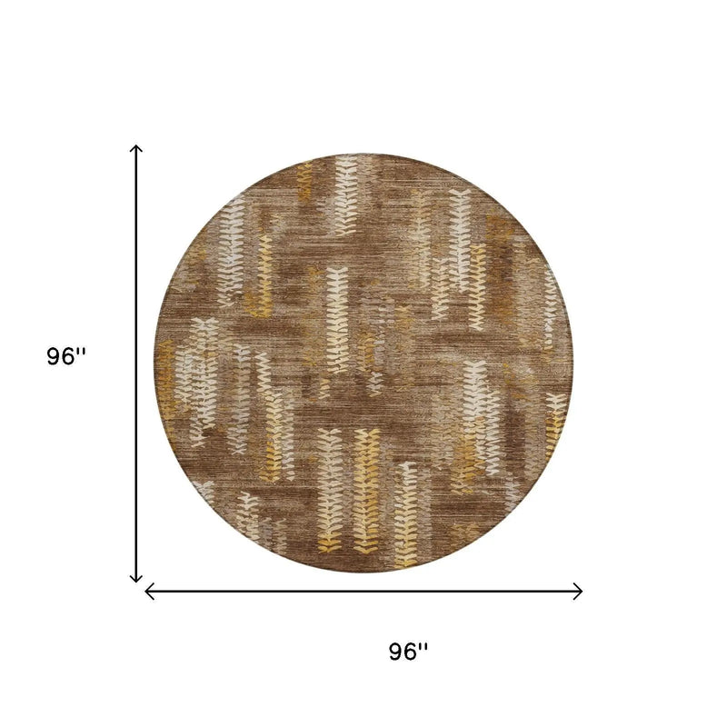 8' Chocolate And Brown Round Striped Washable Indoor Outdoor Area Rug Homeroots Outdoor