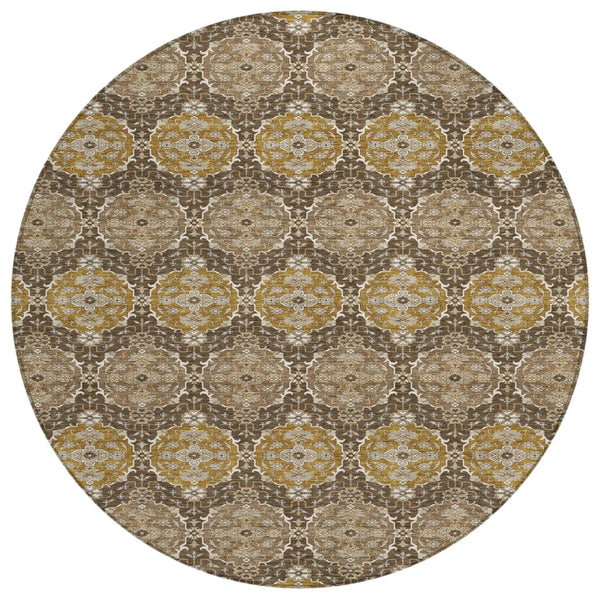8' Chocolate And Brown Round Striped Washable Indoor Outdoor Area Rug Homeroots Outdoor