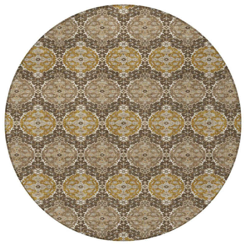 8' Chocolate And Brown Round Striped Washable Indoor Outdoor Area Rug Homeroots Outdoor