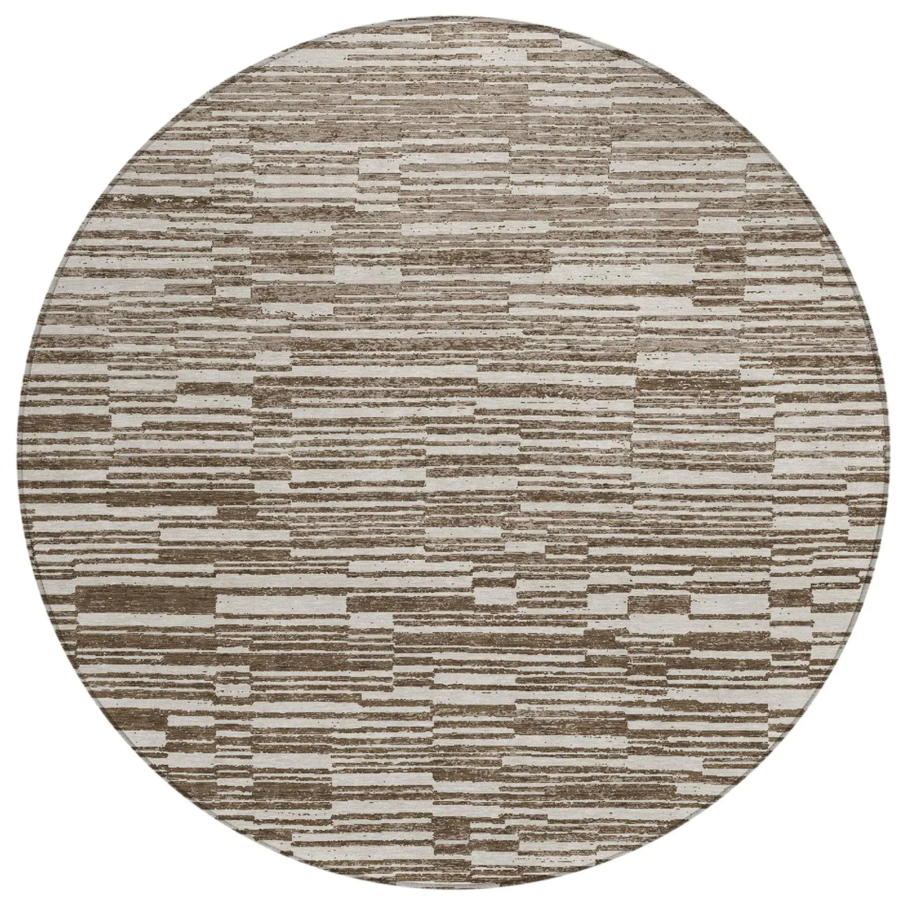 8' Chocolate And Brown Round Striped Washable Indoor Outdoor Area Rug Homeroots Outdoor