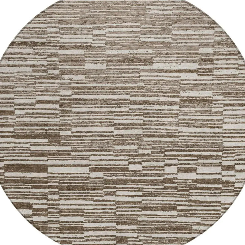 8' Chocolate And Brown Round Striped Washable Indoor Outdoor Area Rug Homeroots Outdoor