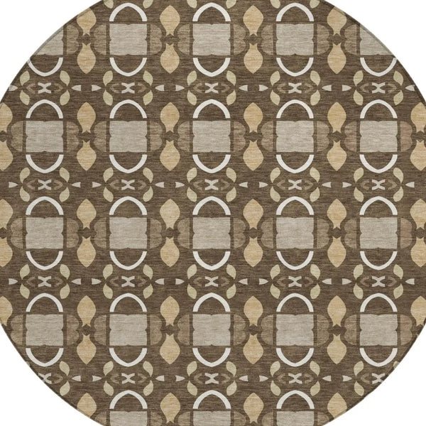 8' Chocolate And Brown Round Striped Washable Indoor Outdoor Area Rug Homeroots Outdoor