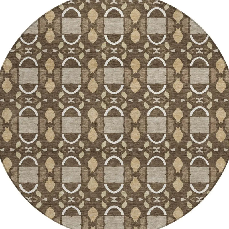 8' Chocolate And Brown Round Striped Washable Indoor Outdoor Area Rug Homeroots Outdoor