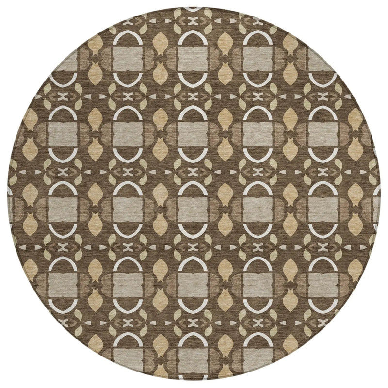 8' Chocolate And Brown Round Striped Washable Indoor Outdoor Area Rug Homeroots Outdoor