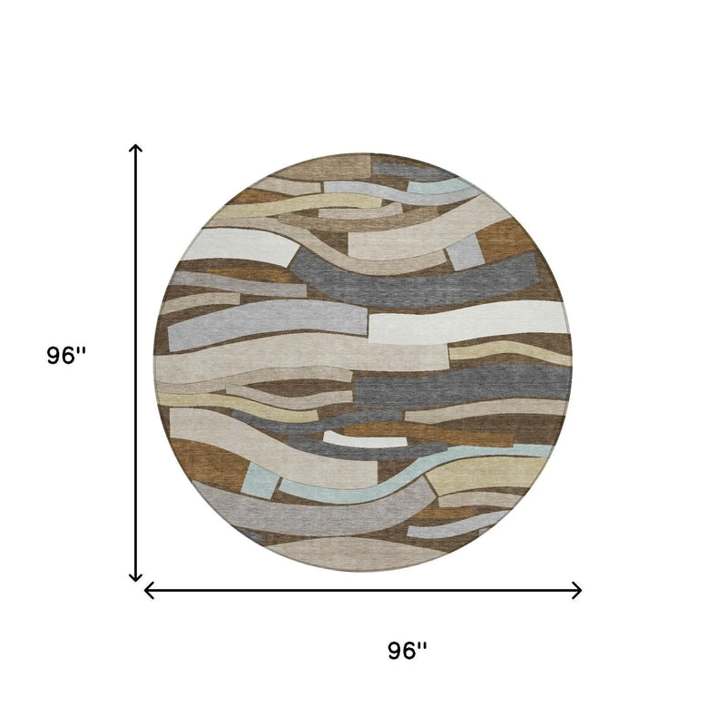 8' Chocolate And Brown Round Striped Washable Indoor Outdoor Area Rug Homeroots Outdoor