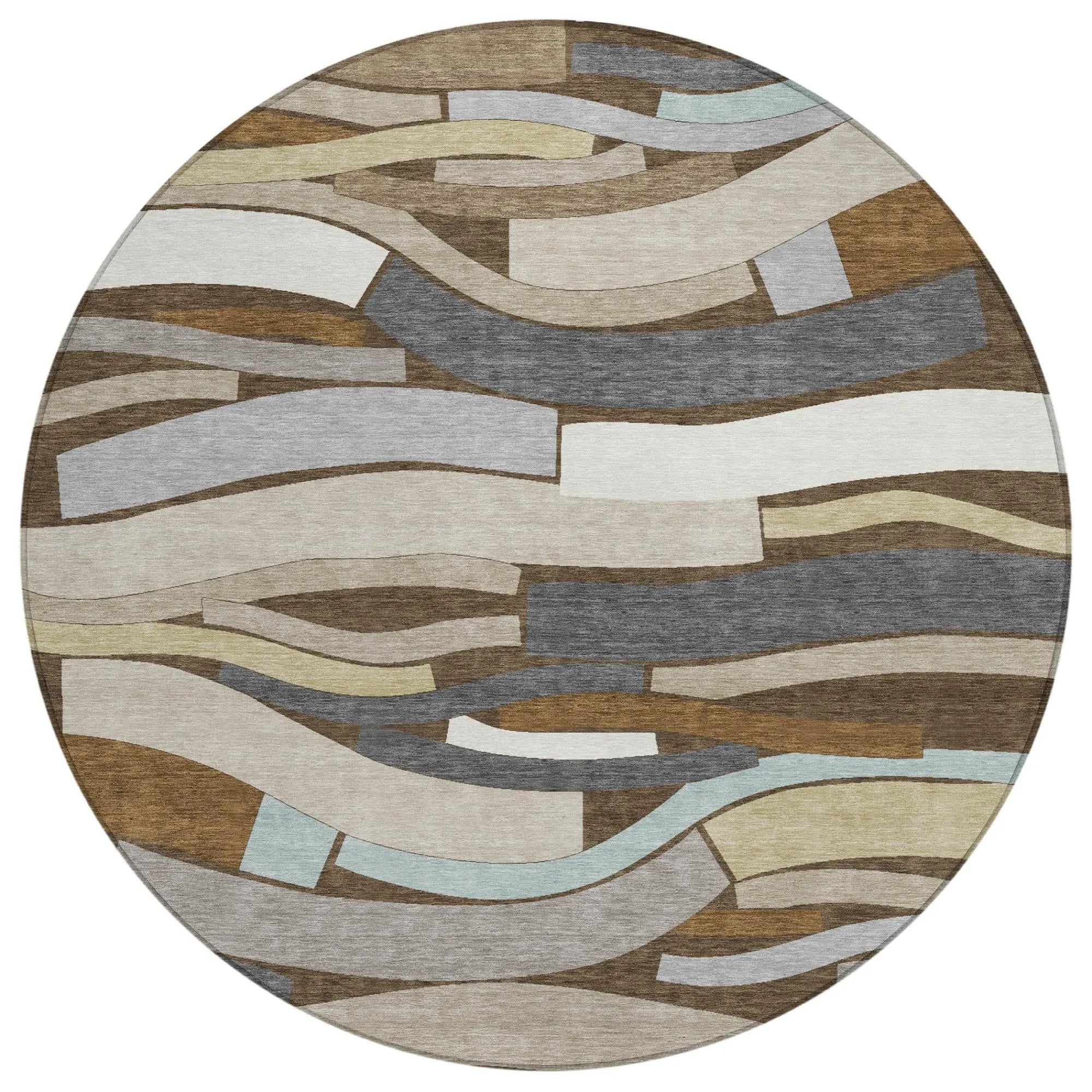 8' Chocolate And Brown Round Striped Washable Indoor Outdoor Area Rug Homeroots Outdoor