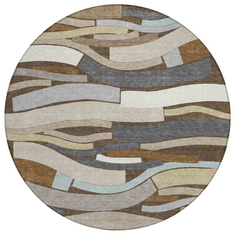 8' Chocolate And Brown Round Striped Washable Indoor Outdoor Area Rug Homeroots Outdoor