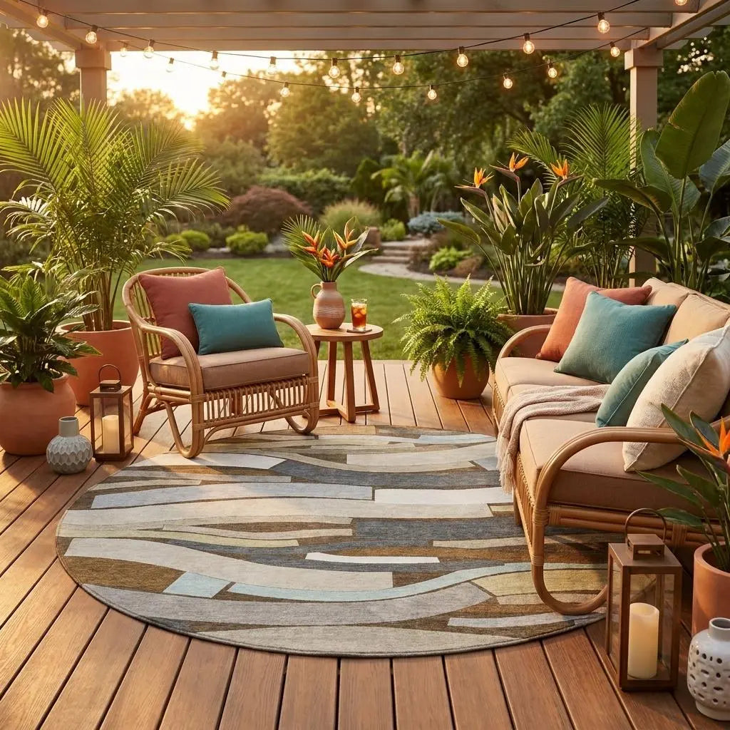 8' Chocolate And Brown Round Striped Washable Indoor Outdoor Area Rug Homeroots Outdoor
