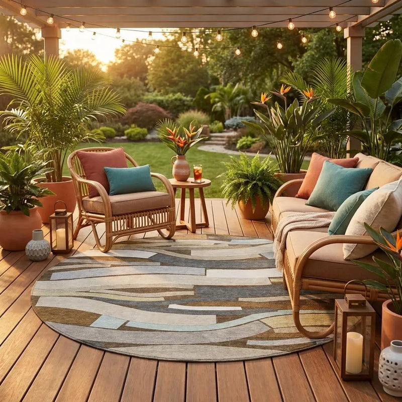 8' Chocolate And Brown Round Striped Washable Indoor Outdoor Area Rug Homeroots Outdoor