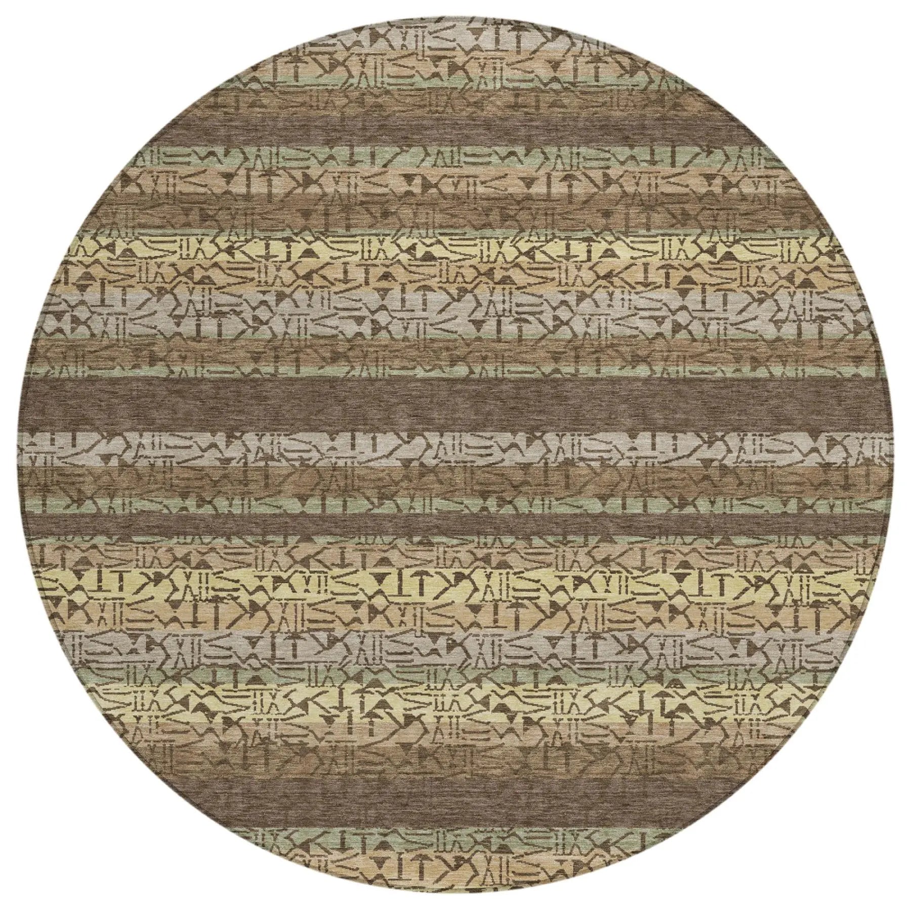 8' Chocolate And Brown Round Striped Washable Indoor Outdoor Area Rug Homeroots Outdoor