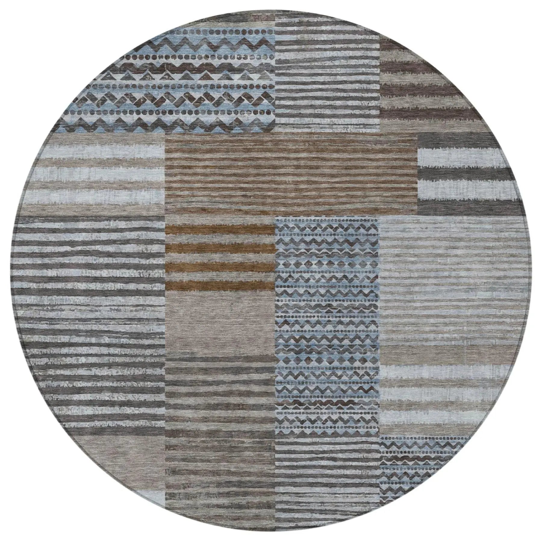 8' Chocolate And Brown Round Striped Washable Indoor Outdoor Area Rug Homeroots Outdoor