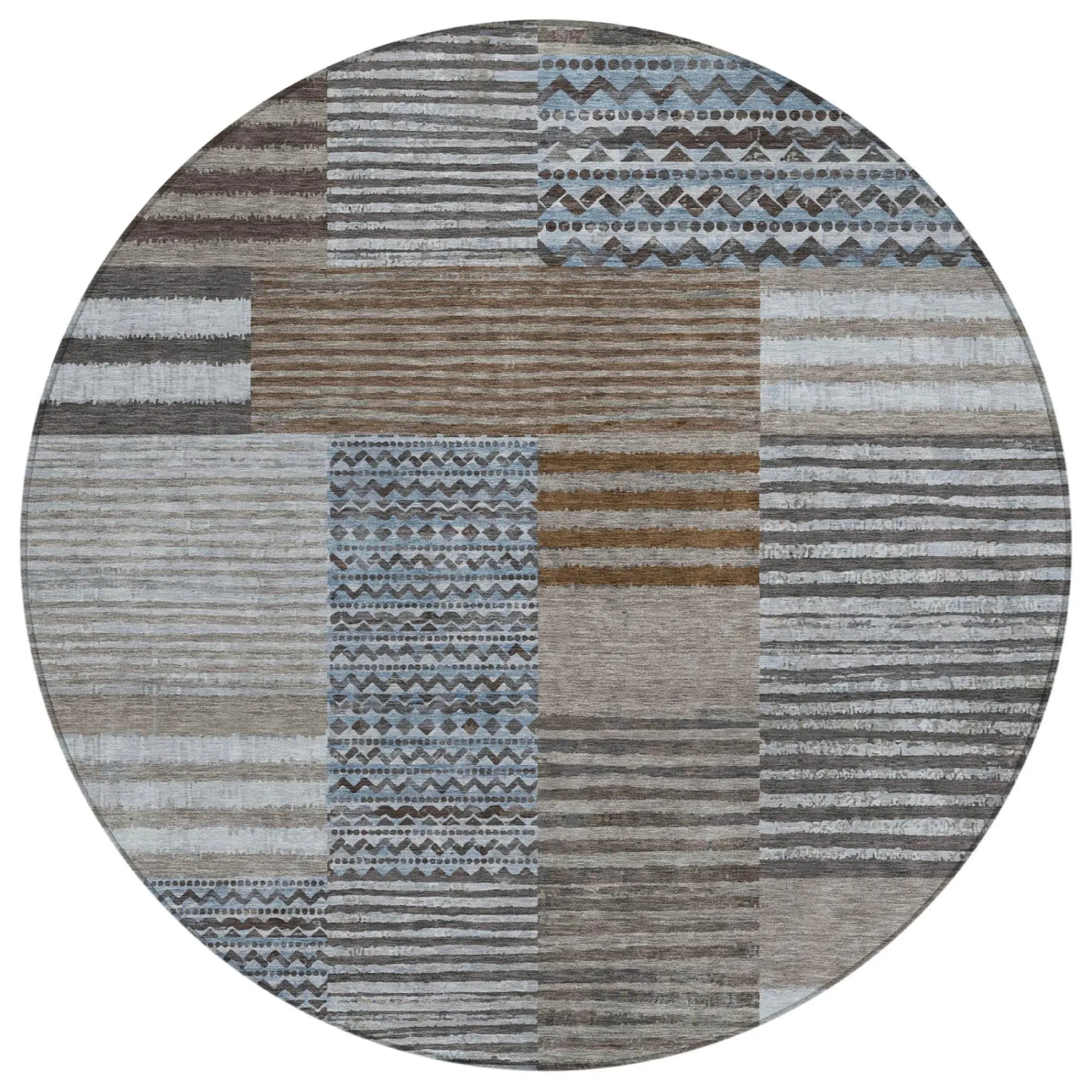 8' Chocolate And Brown Round Striped Washable Indoor Outdoor Area Rug Homeroots Outdoor