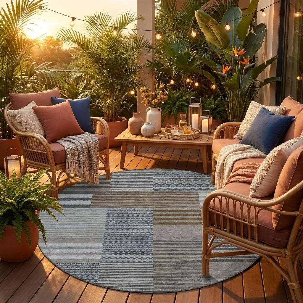 8' Chocolate And Brown Round Striped Washable Indoor Outdoor Area Rug Homeroots Outdoor