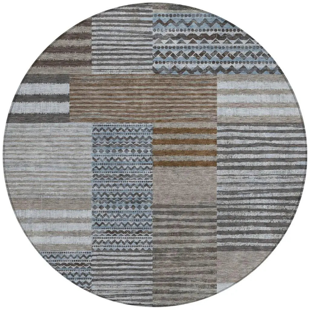 8' Chocolate And Brown Round Striped Washable Indoor Outdoor Area Rug Homeroots Outdoor