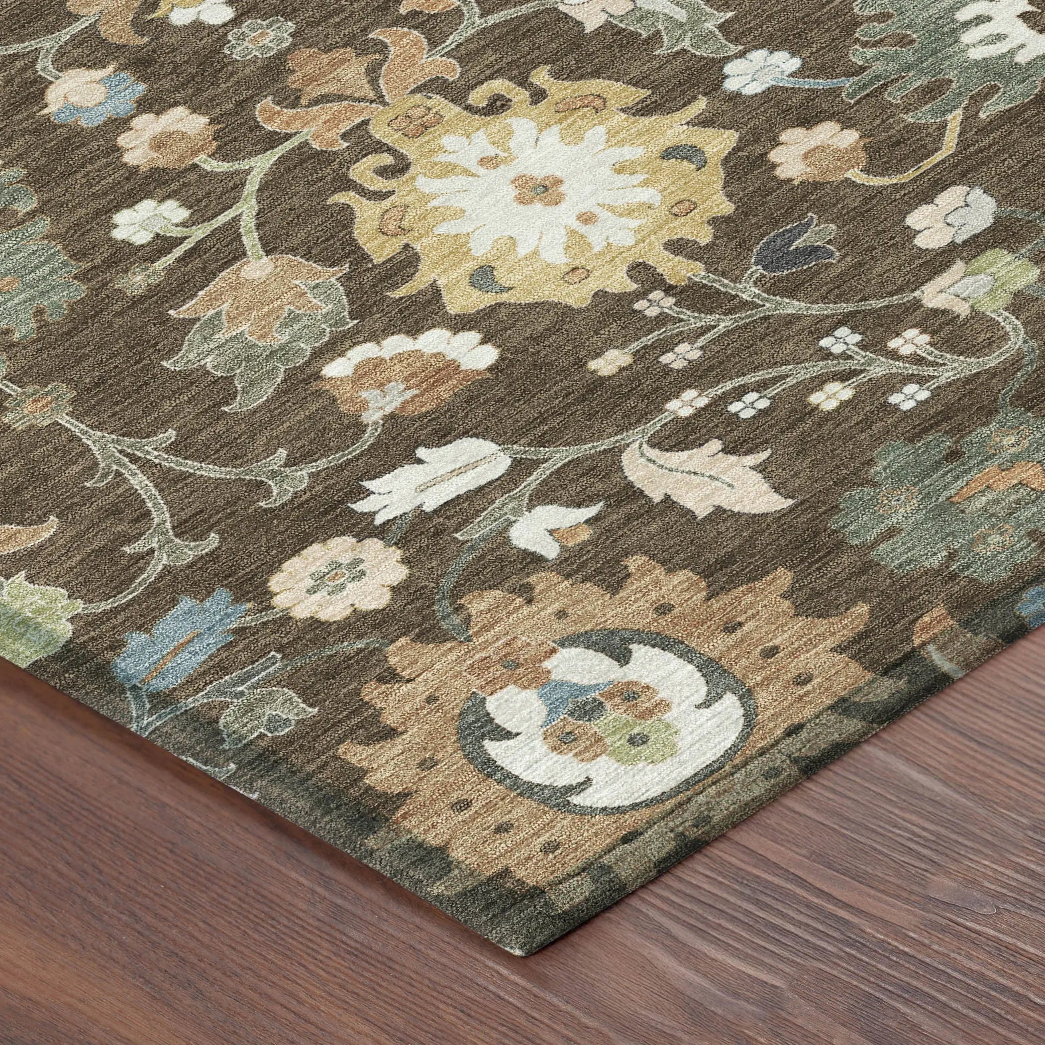 8' Chocolate And Copper Round Floral Medallion Washable Indoor Outdoor Area Rug Homeroots Outdoor