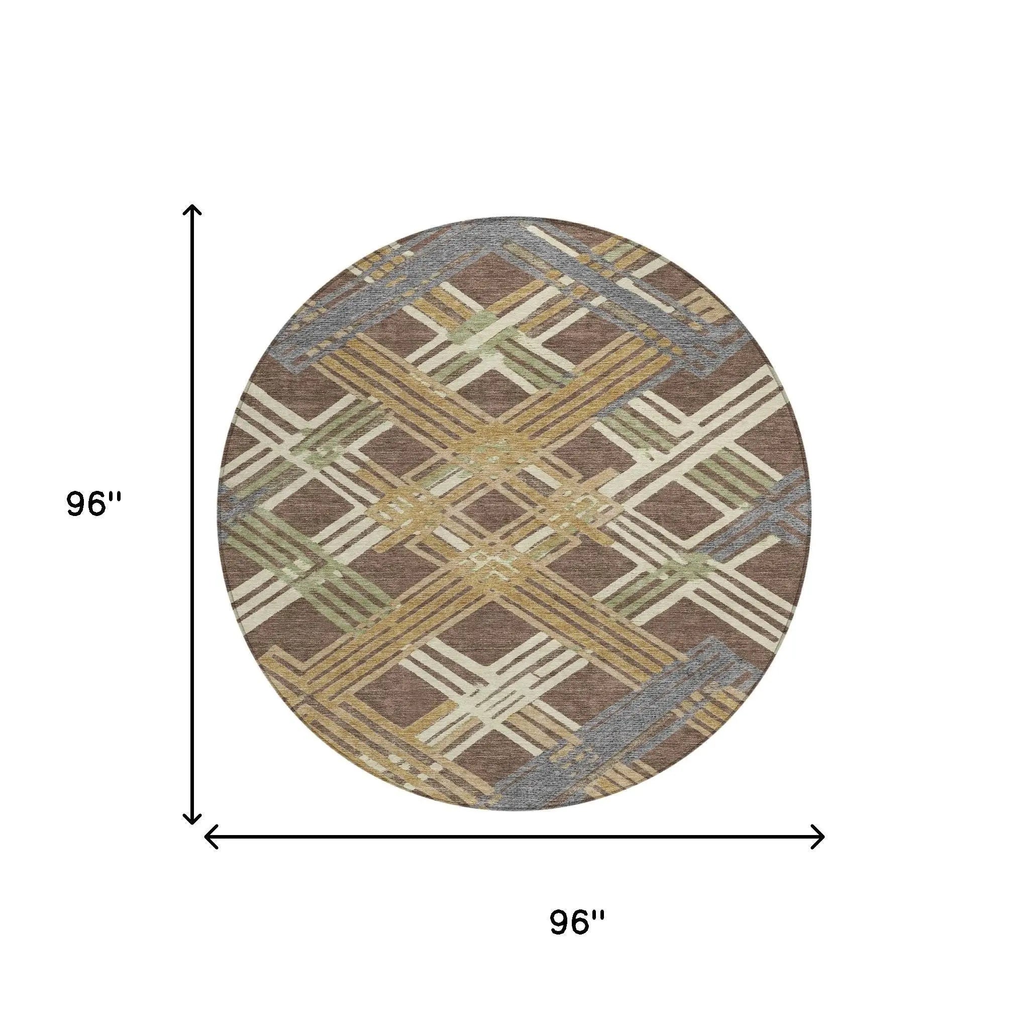 8' Chocolate And Gold Round Geometric Washable Indoor Outdoor Area Rug Homeroots Outdoor