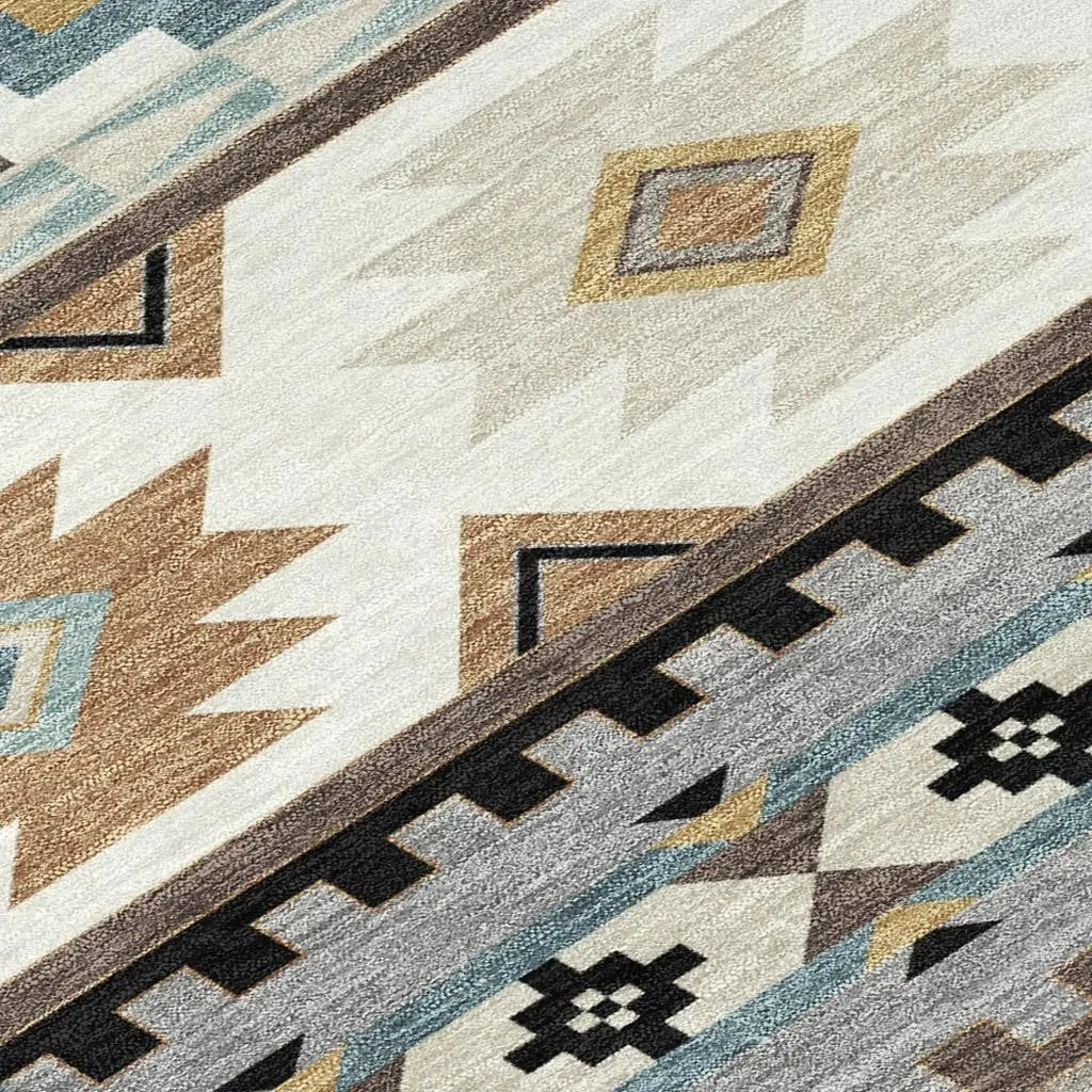 8' Chocolate And Gold Round Southwestern Washable Indoor Outdoor Area Rug Homeroots Outdoor