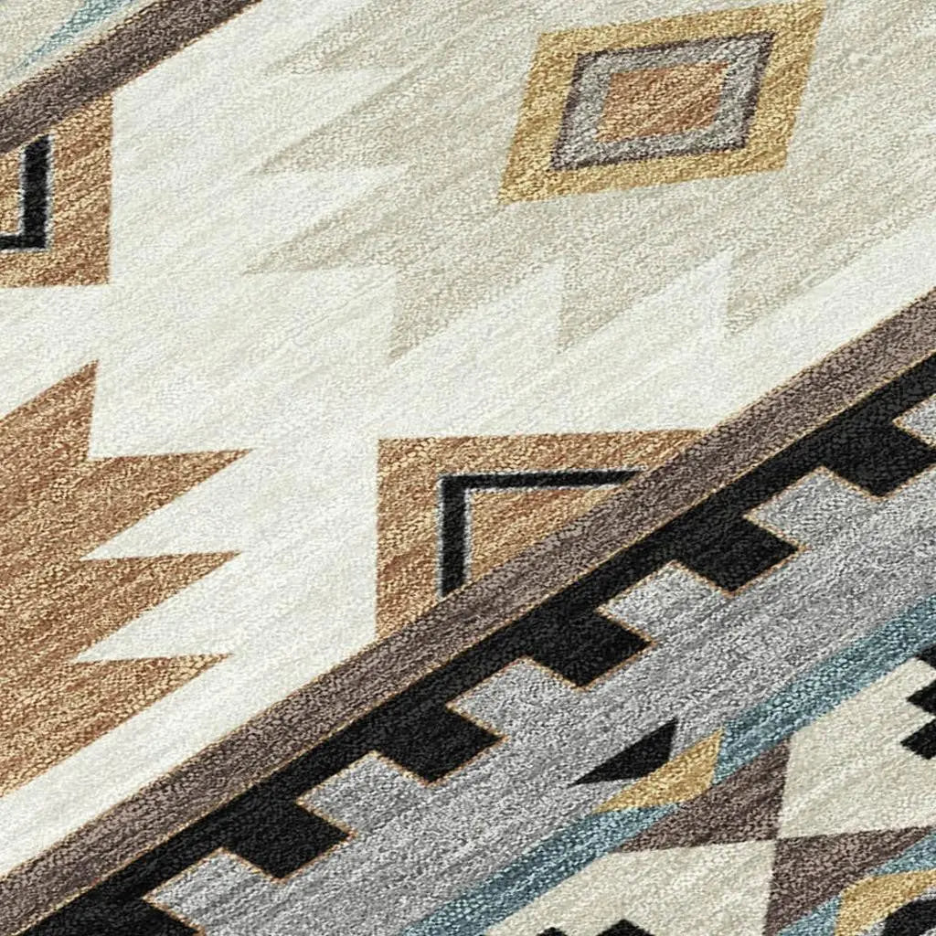 8' Chocolate And Gold Round Southwestern Washable Indoor Outdoor Area Rug Homeroots Outdoor
