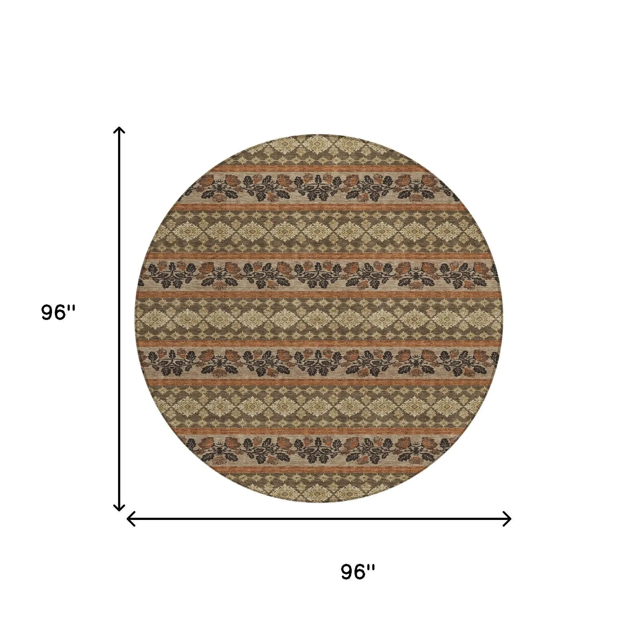 8' Chocolate And Gold Round Striped Washable Indoor Outdoor Area Rug Homeroots Outdoor