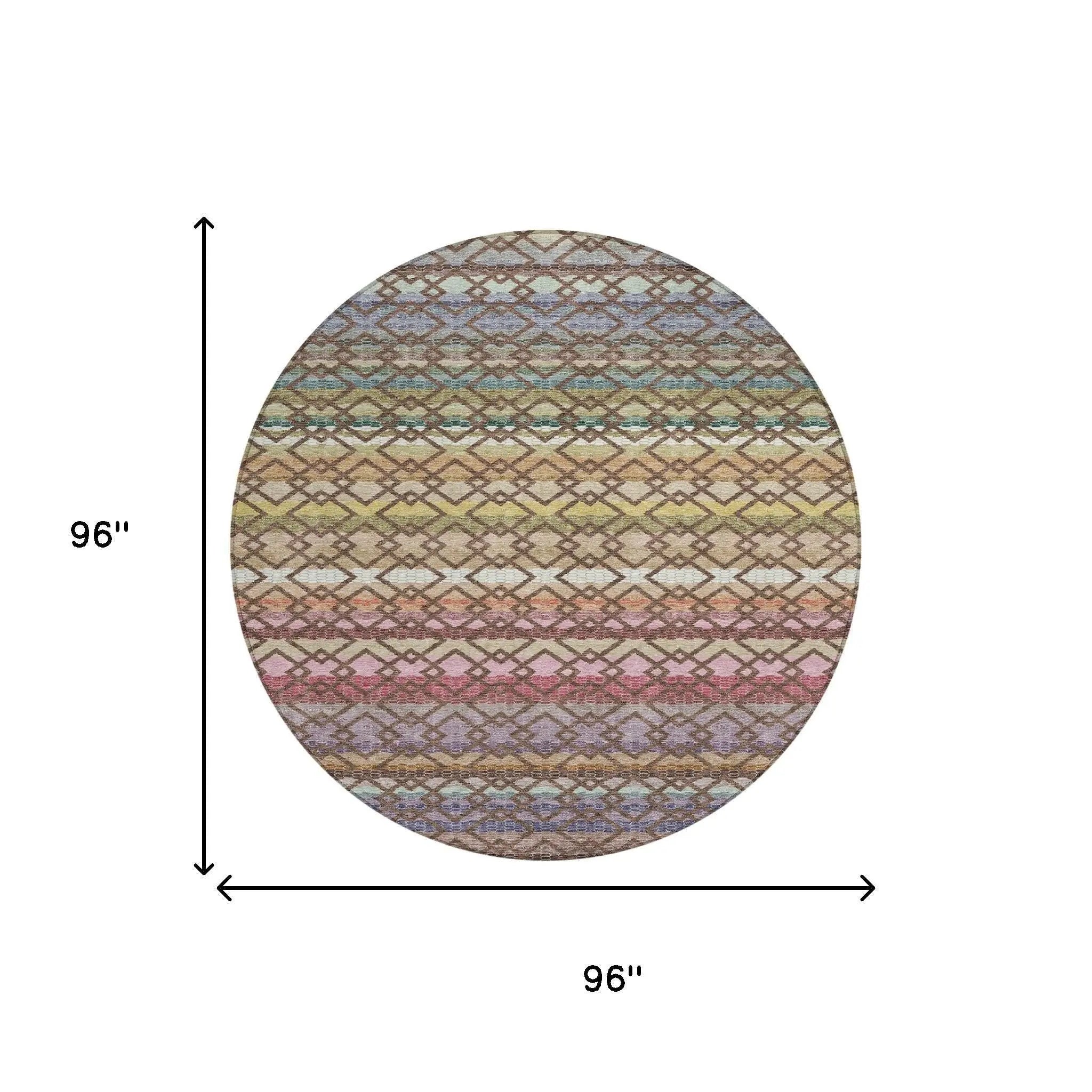 8' Chocolate And Gold Round Striped Washable Indoor Outdoor Area Rug Homeroots Outdoor