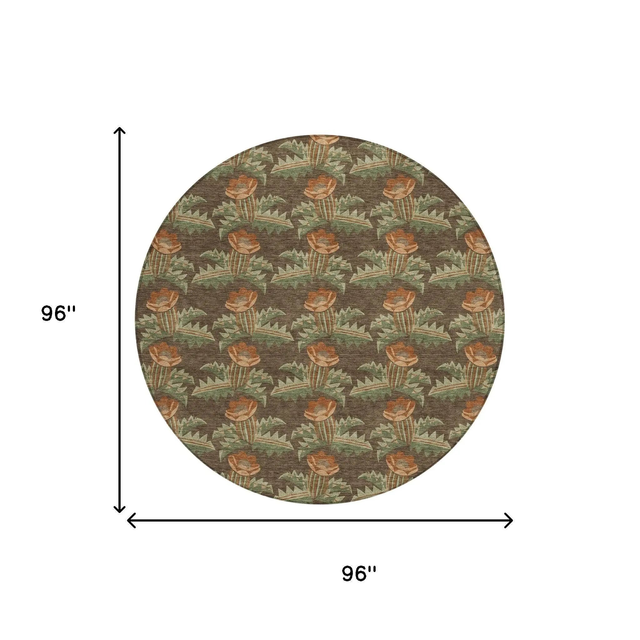 8' Chocolate And Graphite Round Floral Washable Indoor Outdoor Area Rug Homeroots Outdoor