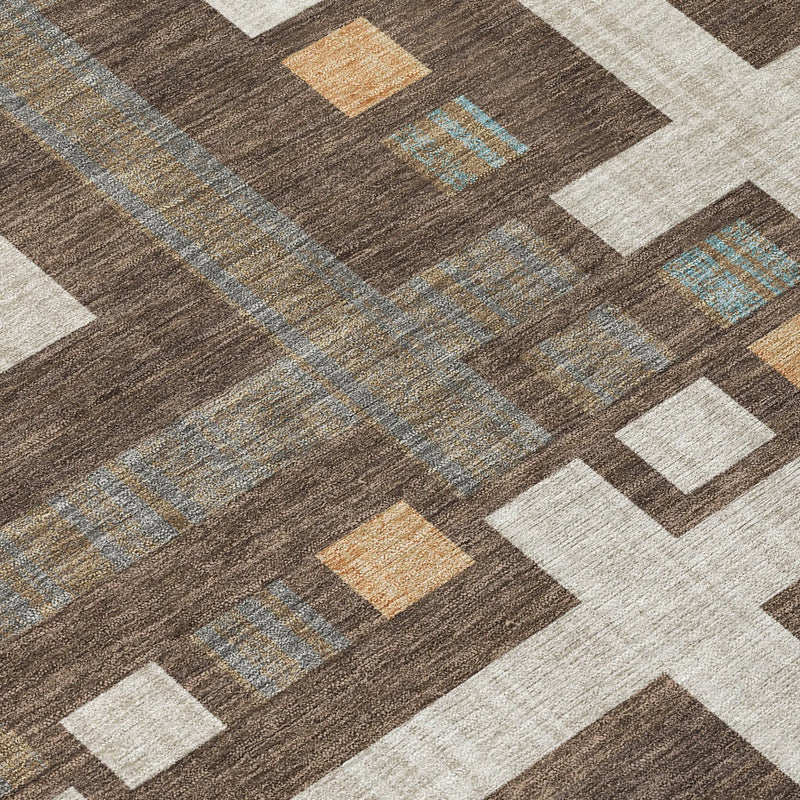 8' Chocolate And Graphite Round Geometric Washable Indoor Outdoor Area Rug Homeroots Outdoor