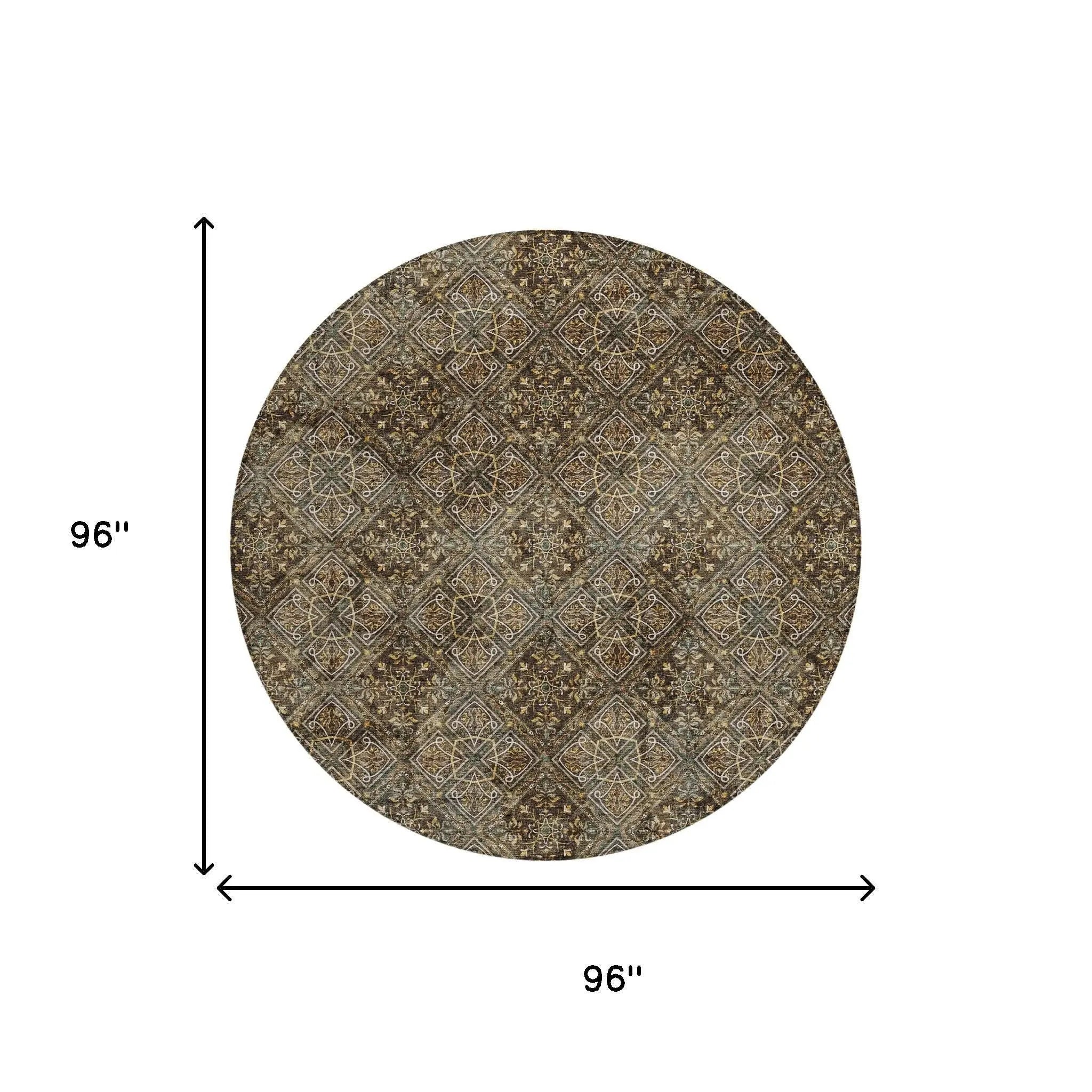 8' Chocolate And Gray Round Geometric Washable Indoor Outdoor Area Rug Homeroots Outdoor