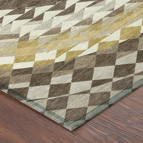 8' Chocolate And Green Round Geometric Washable Indoor Outdoor Area Rug Homeroots Outdoor