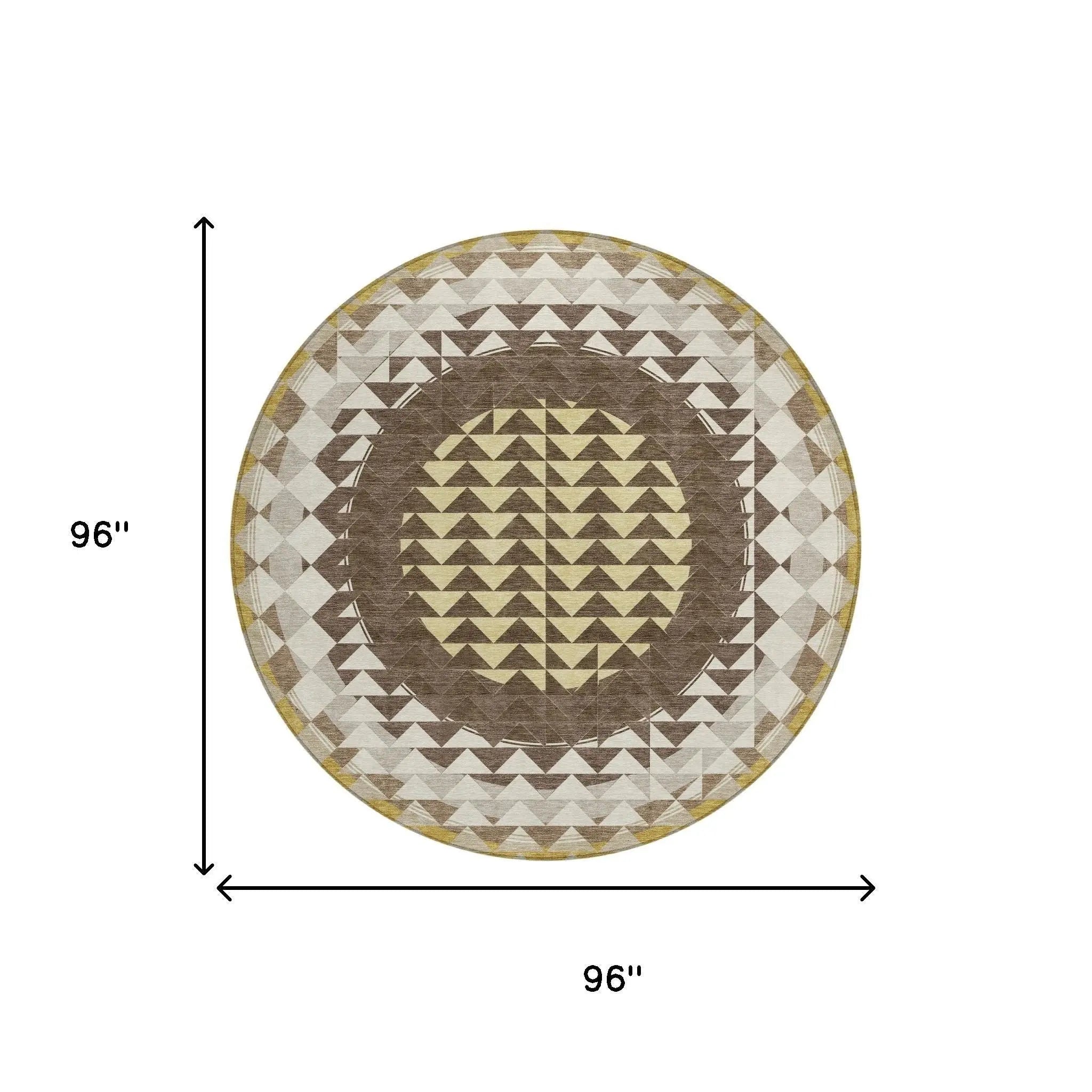 8' Chocolate And Green Round Geometric Washable Indoor Outdoor Area Rug Homeroots Outdoor